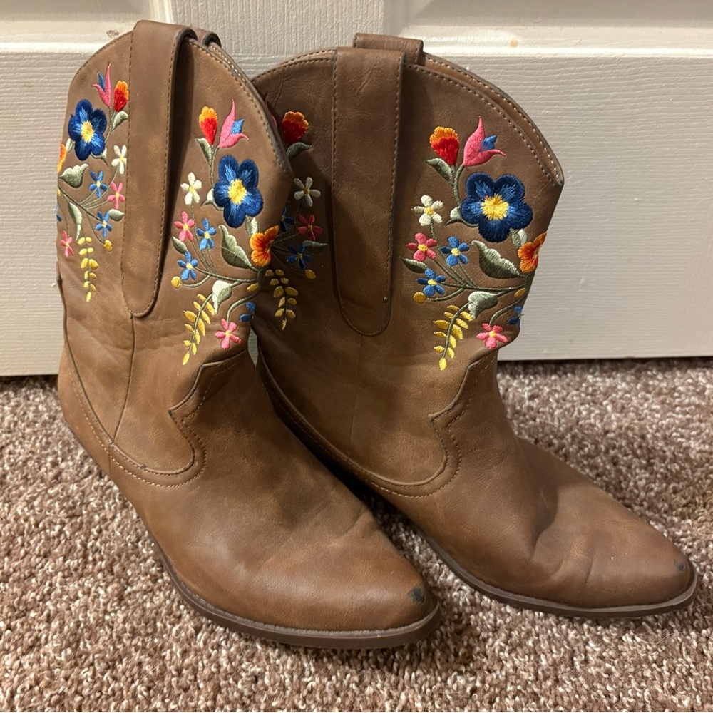 Call It Spring Brown Embroidered Boots